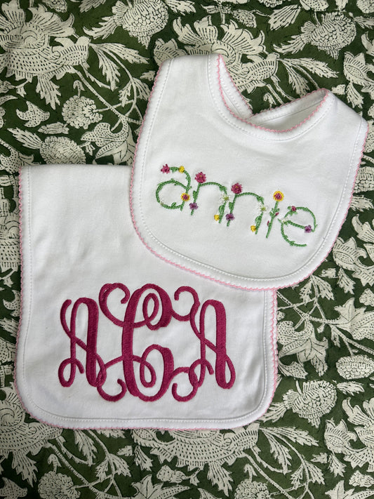 Picot Bib & Burp Cloth Bundle